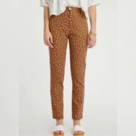 Anthropologie The Essential Slim Polka Dot Pants Brown White Size 6 - Picture 2 of 11